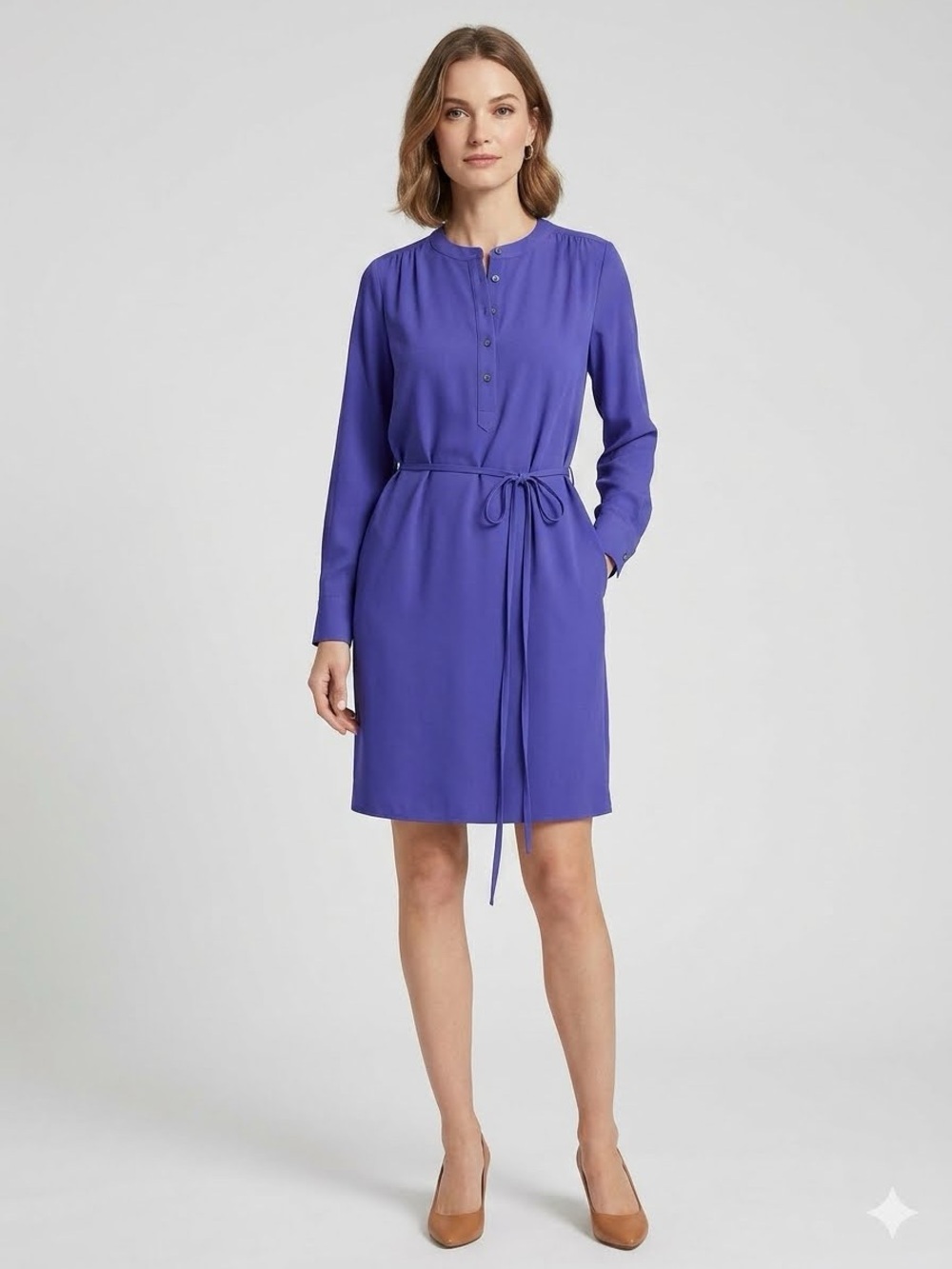 🆕 Loft | Henley Tie Waist Button-Down Long Sleeve Dress Sheath Dress Size XS